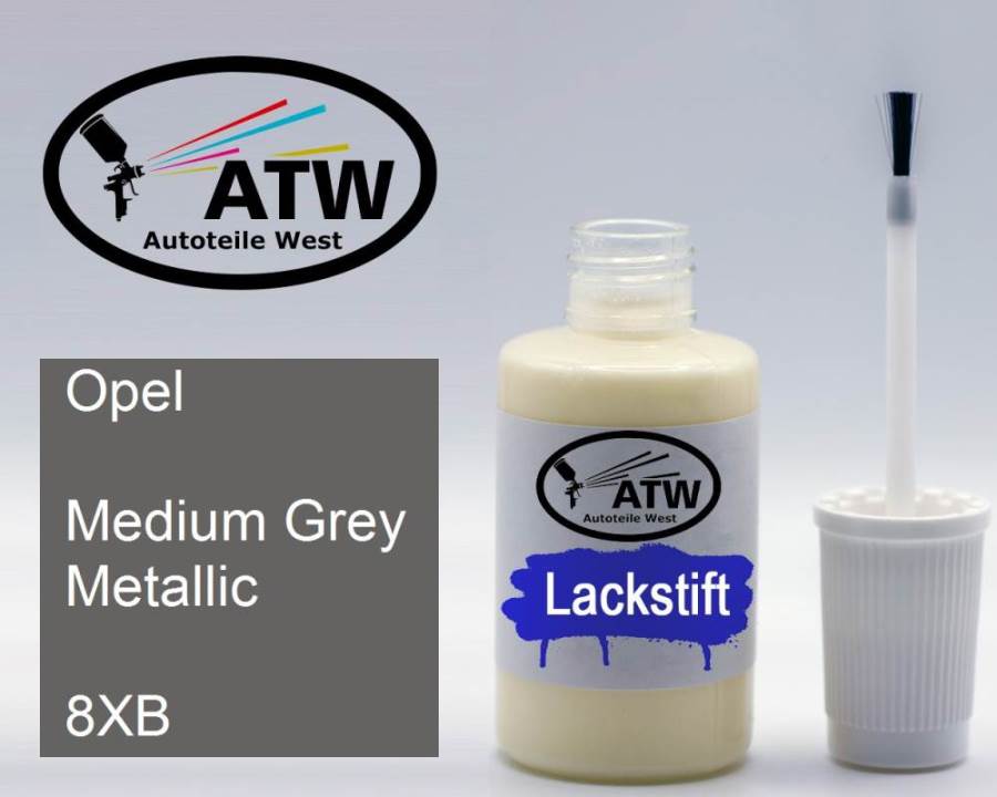 Opel, Medium Grey Metallic, 8XB: 20ml Lackstift, von ATW Autoteile West.